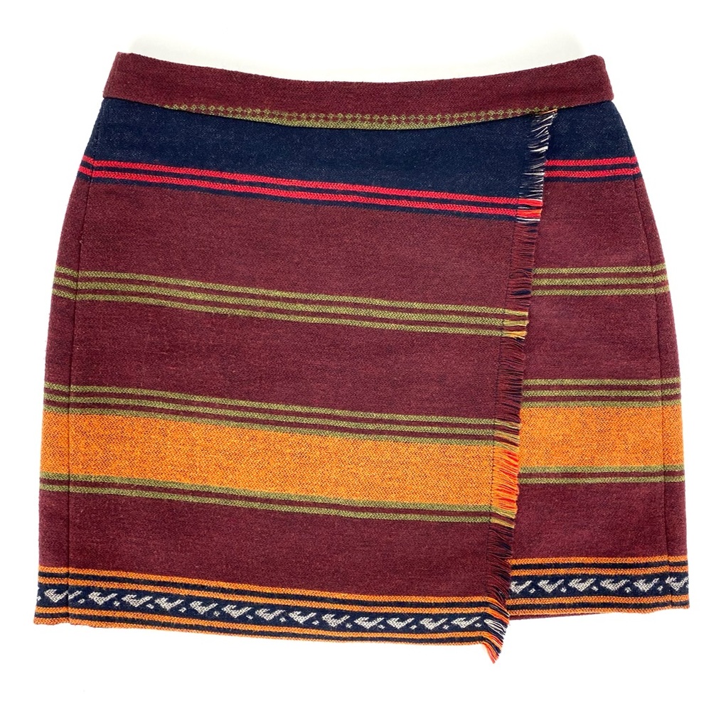 Ann Taylor Loft Petites Wool Blend Southwestern Faux Wrap Fringe Blanket Skirt